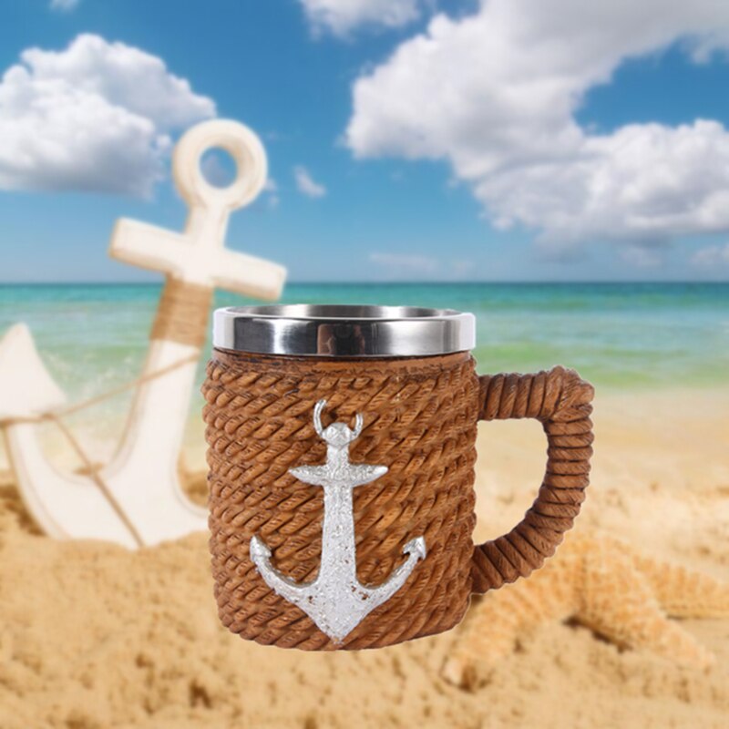 Nautische Anker Rvs Hars 3D Bier Mok Beker Game Tankard Koffiekopje Wijnglas Mokken 350Ml Beste Kreeg