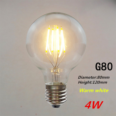 Energiebesparende Led Lamp Edison 2W 4W 6W 8W E27 Imitatie Wolfraam Draad Transparante Gloeilamp decoratieve Verlichting Binnenverlichting: G80  4W