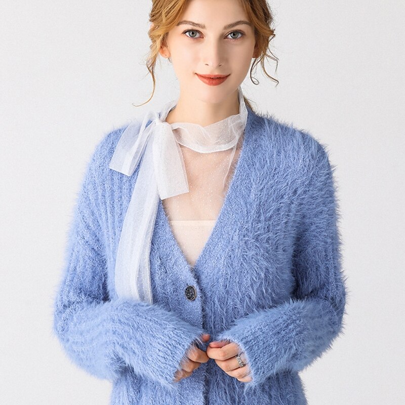 Dames coltrui strik nep kraag doorschijnend gaas glanzende pailletten afneembare trui half topje shirt decoratief vest