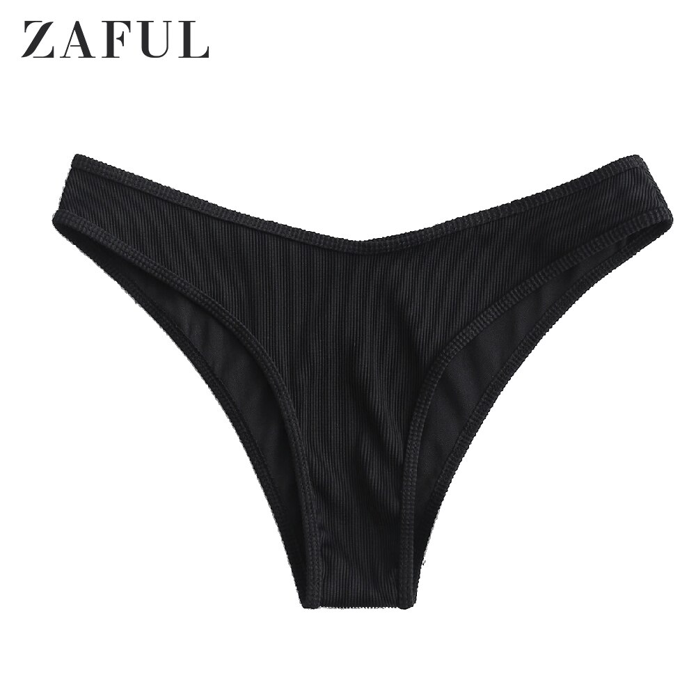 ZAFUL Rippen hoch schneiden Bikini Unterseite Frauen Solide Schwimmen Unterhose Ein Stück kurze Hose Sommer sexy Strand Bademode Badeanzug: Schwarz / S