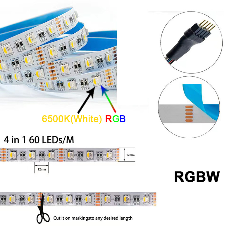 5M 300LEDs Waterproof RGB LED Strip 5050 DC12V 60LEDs/M Flexible Light Belt Led Ribbon Tape Home Decoration 24V RGBW Lamp Strips: WHITE / Emitting Color3 / 6-10W