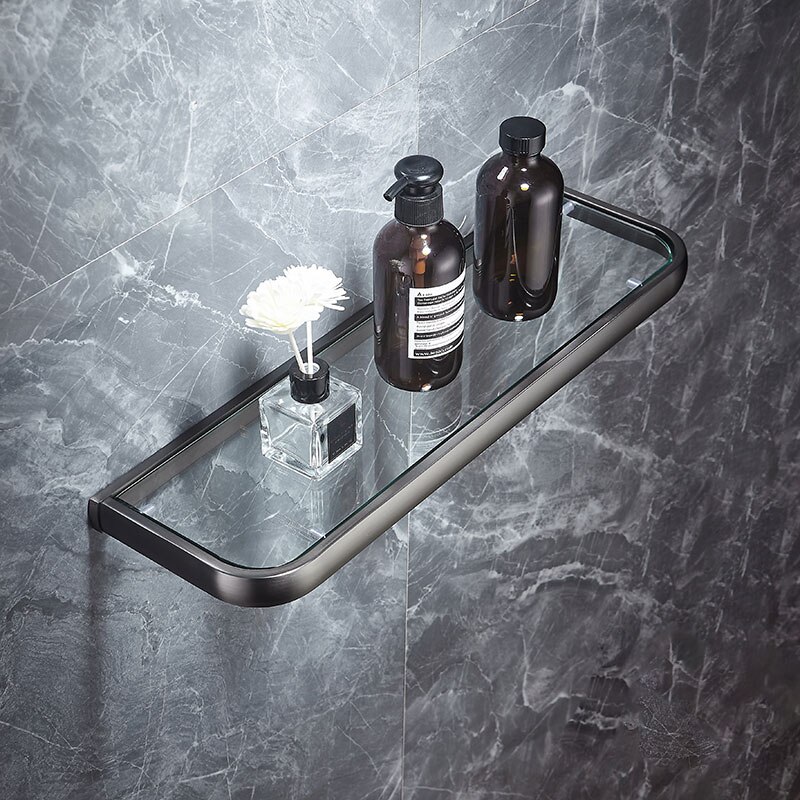 Messing Badkamer Plank Gunmetal Muur Handdoek Plank Messing Wc Handdoek Bar Nordic Driehoek Mand Toiletborstel Hardware Set