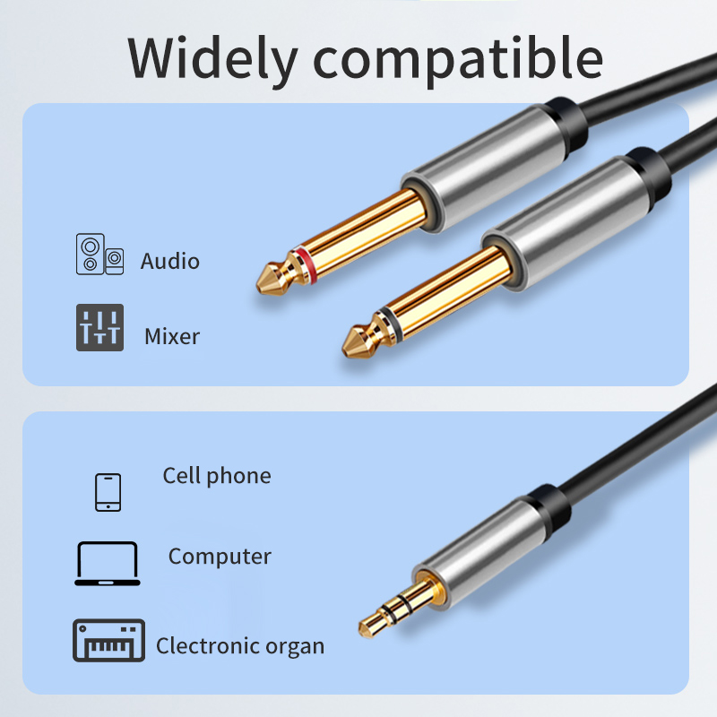 Adaptador Jack de 3,5mm a doble 6,5mm Cable de Audio doble 6,35mm macho 1/4 "Conector Mono a estéreo 1/8" 3,5mm para altavoces iPhone iPod