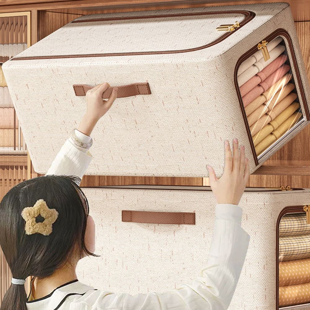 Visible Window Clothes Storage Bins with Durable Handle Foldable Wardrobe Sorting Storage Bucket Clothes Organizer