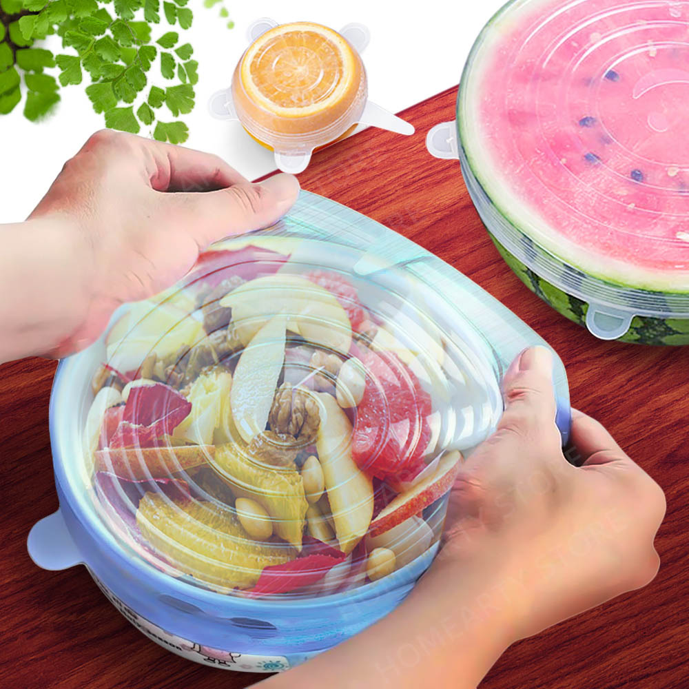 6 couvercles en Silicone de alimentaire, bouchons élastiques, adaptables, anti-poussière, pour aliments frais