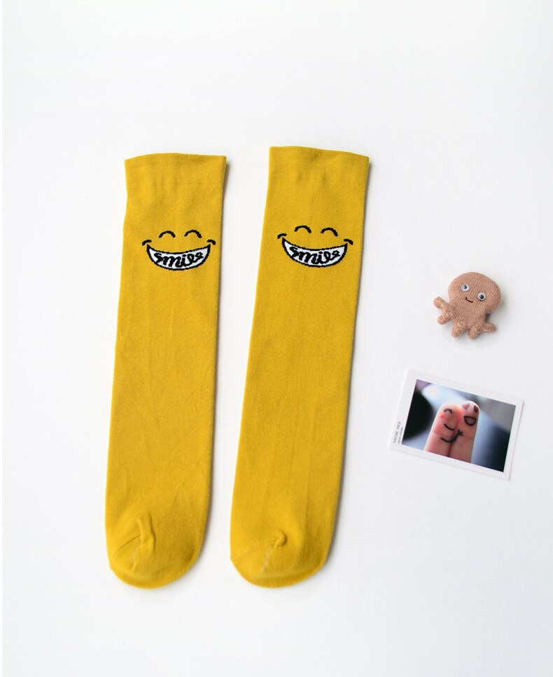 2-6 Jaar Baby Kinderen Panty Katoen Gebreide Panty Kniekousen Voor Meisjes: yellow smile