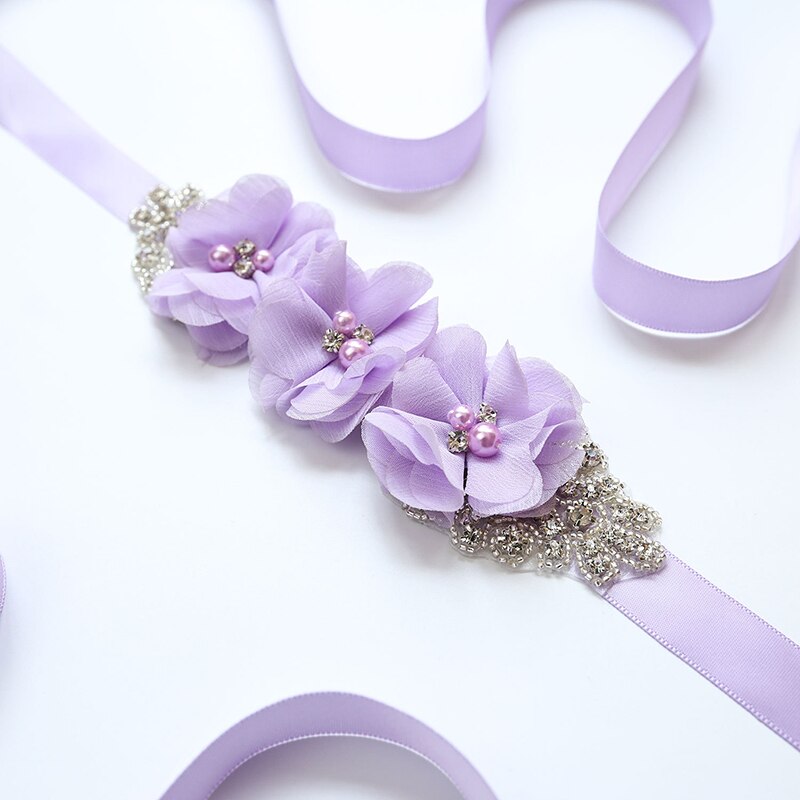 Zomer strand bruiloft bloemen riemen voor bruid parel chiffon bloemen riemen sjerpen kristal bruidsaccessoires ceinture mariage