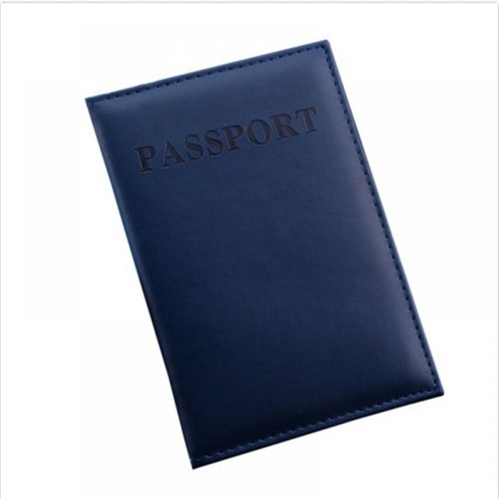 English Letter Colorful PU Leather Waterproof Travel Utility Storage Simple Passport ID Card Cover Skin Leather Travel Supplies: Blue