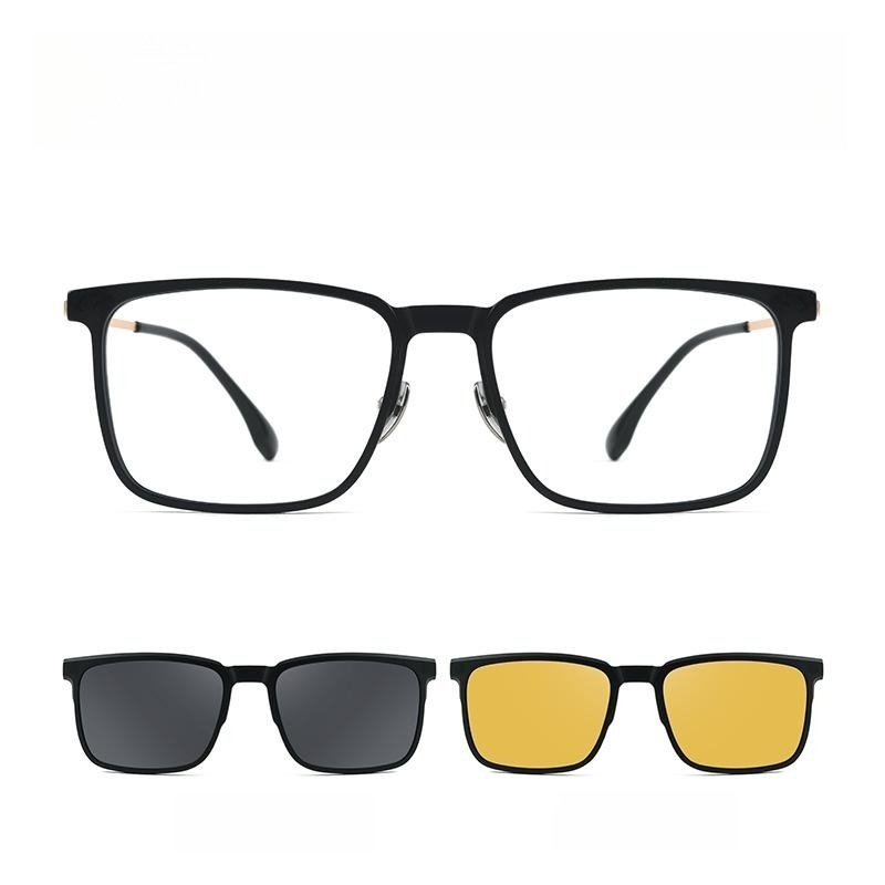 YIMARUILI, gafas con Clip magnético polarizado a la TR90, gafas graduadas ópticas cuadradas Retro de titanio puro, montura para hombres: Blanco