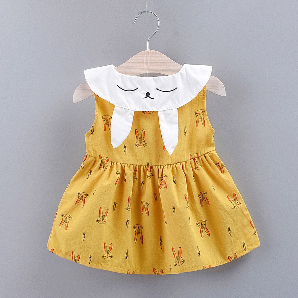 Peuter Meisjes Jurk Kid Baby Zomer Jurken Cartoon Konijn Print Mouwloze Jurk + Wortel Satchel Party Prinses Jurk Kleding