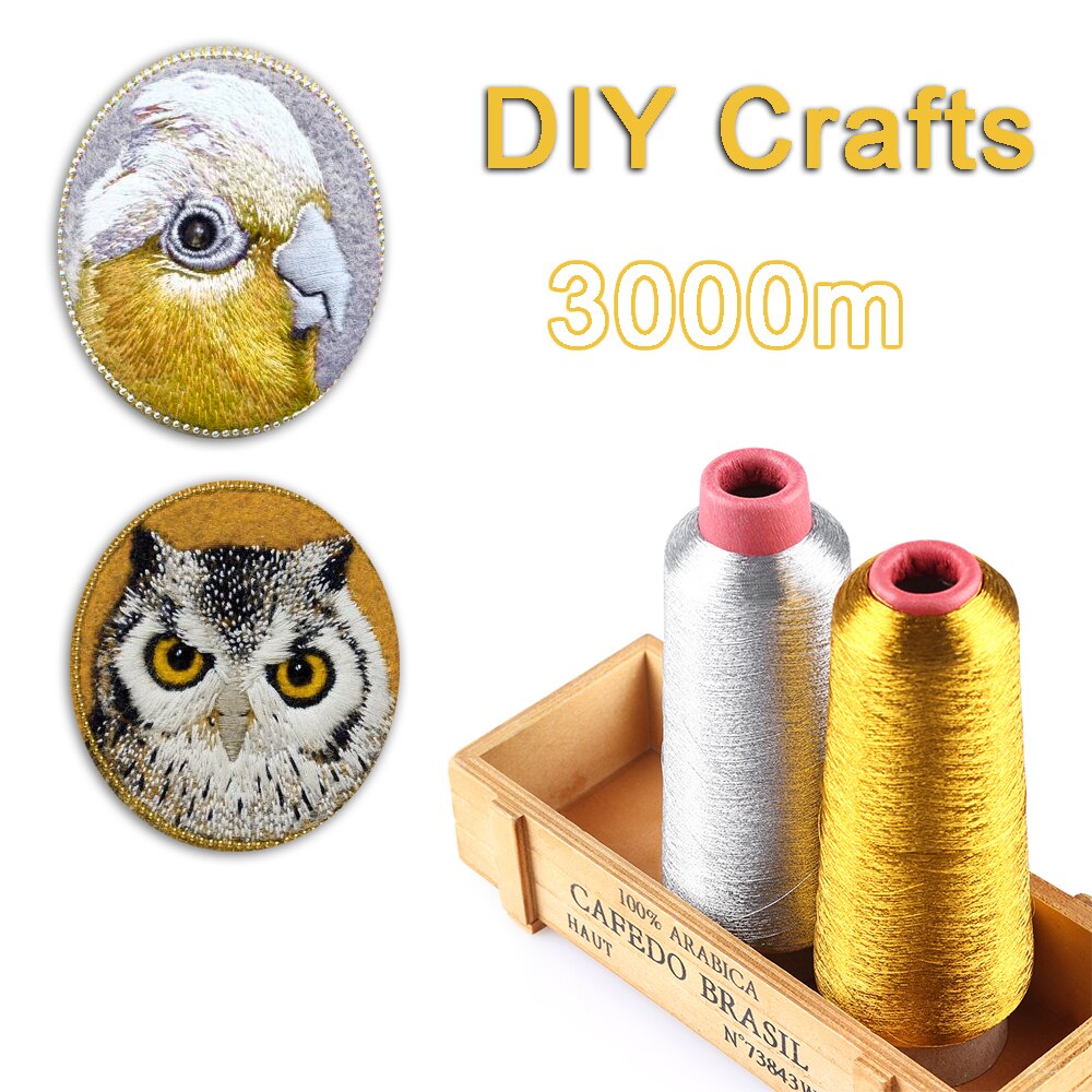 Gold/Silver Embroidery Threads Computer Cross-stitch Thread 3000M Sewing Thread Line Textile Metallic Yarn Woven Line