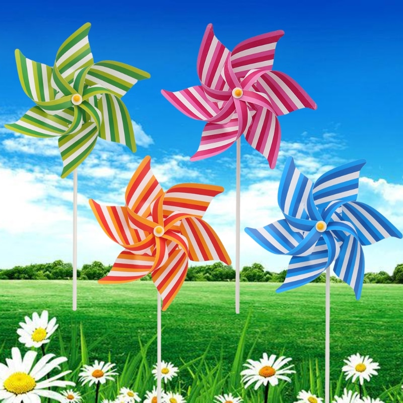 Striped Windmill Wind Spinner Home Garden Yard Decoration Kids Children Toys