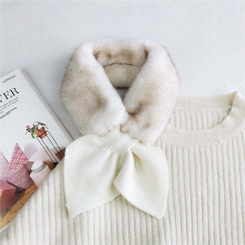 Moda Faux pluszowy szalik kobiety zima ciepły ,robienie na drutach szalik wełniany jednolity kolor kołnierz szyi cieplej brzoskwinia krzyż serce szaliki gorący: Beżowy