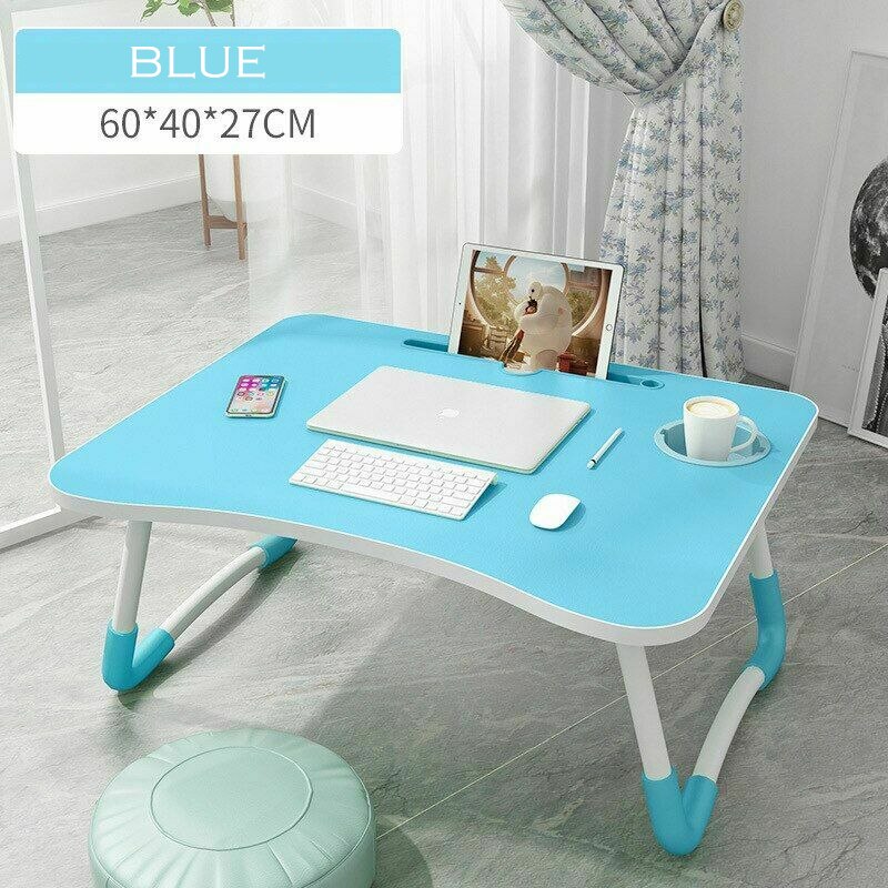 Mesa plegable para ordenador portátil con agujero en la ranura, escritorio portátil para cama, sofá, mesa de estudio: blue