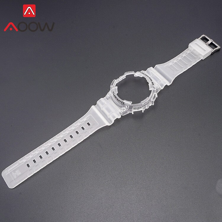 Resin Strap Bezel for Casio AQ-S810W AQS810 Sport Waterproof Men Replacement Bracelet Watch Band Protective Case Transparent: Transparent black