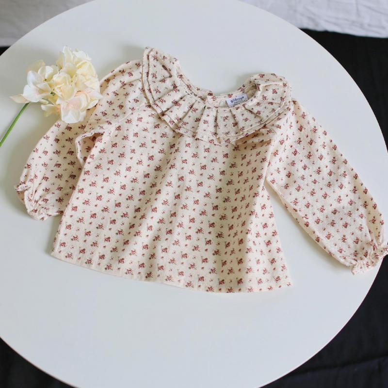 Camisa de manga larga con estampado de flores para niñas y bebés, Tops de manga larga, ropa de otoño , blusa Floral de algodón para niñas, camisetas para niños pequeños