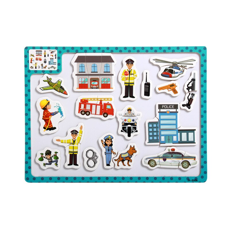 Wooden Magnetic World Map Puzzle Various Themes Early Childhood Education Educational Toys Magnetic Map Cognitive Learning Toys: Police theme