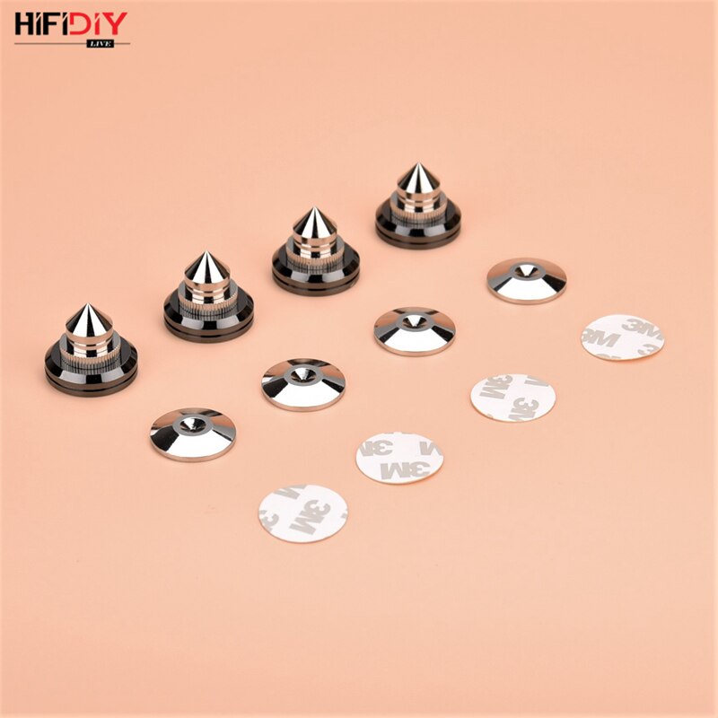 Hifidiy live 4 stuks/sets luidsprekerstandaard voeten voetkussen zinklegering metaal zilverkleurig (geen zuiver koper) spikes conus vloer voet spijker  m28*26