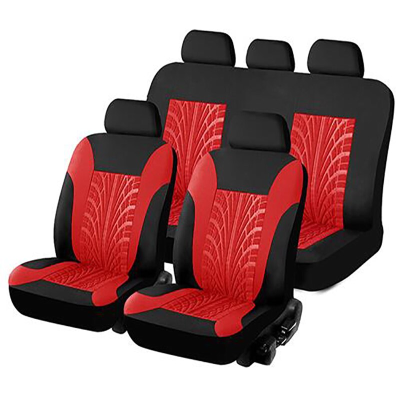 Car Seat Covers Set Universal Fit Most Cars Covers with Butterfly pattern Tire Track Detail Styling Protector covers for the car: B-Red full set