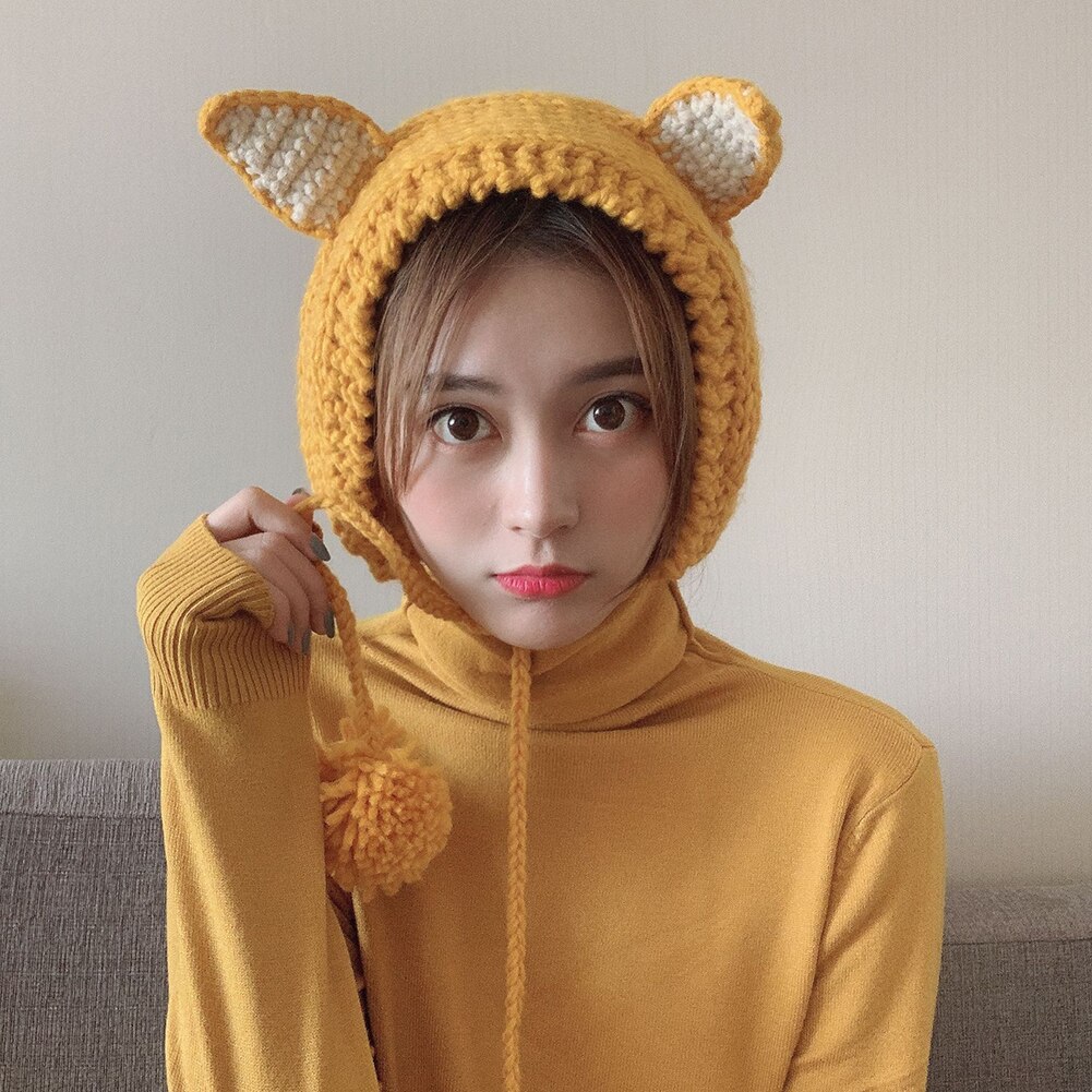 Hue dame hatte vinter akryl pom pom strik beanie ski cap bobble søde beanies høreværn