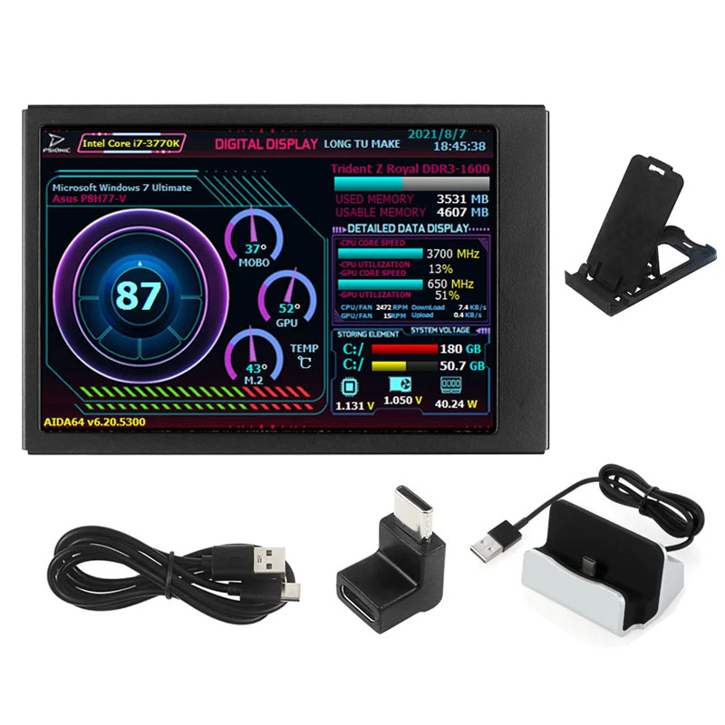 3.5 Cal ekran wtórny typu C IPS wyświetlacz LCD CPU GPU Baran monitorowanie opcjonalny USB-C podstawa podekran AIDA64 robić obudowy mini ITX: zielony