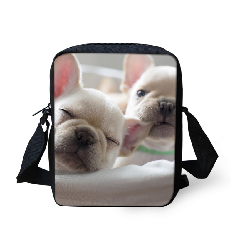 Mini bolsos cruzados con estampado 3D de Bulldog Francés para mujer, bandolera de viaje, bolso de hombro: Negro