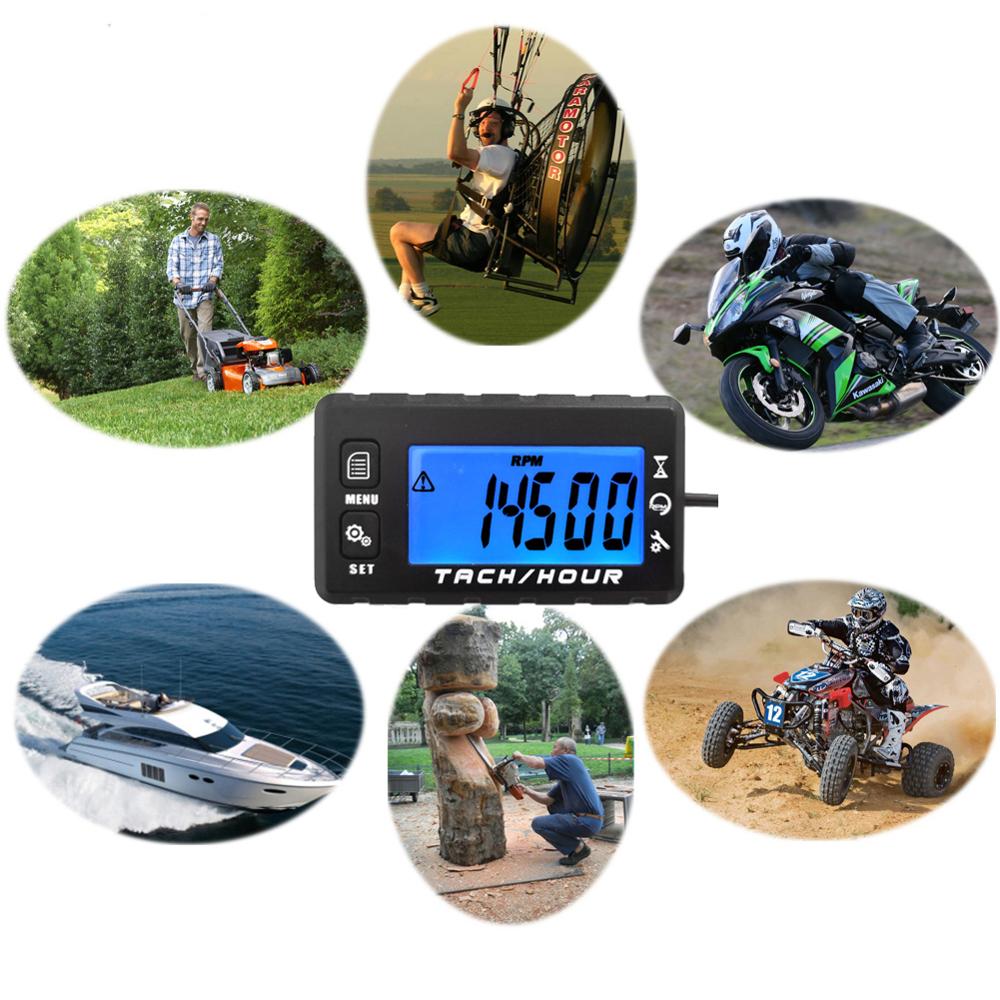 Hour Meter Digital Inductive Tachometer LCD with for Gasoline Engine ATV UTV Chainsaws Outboards Motor ATV Marine Generator