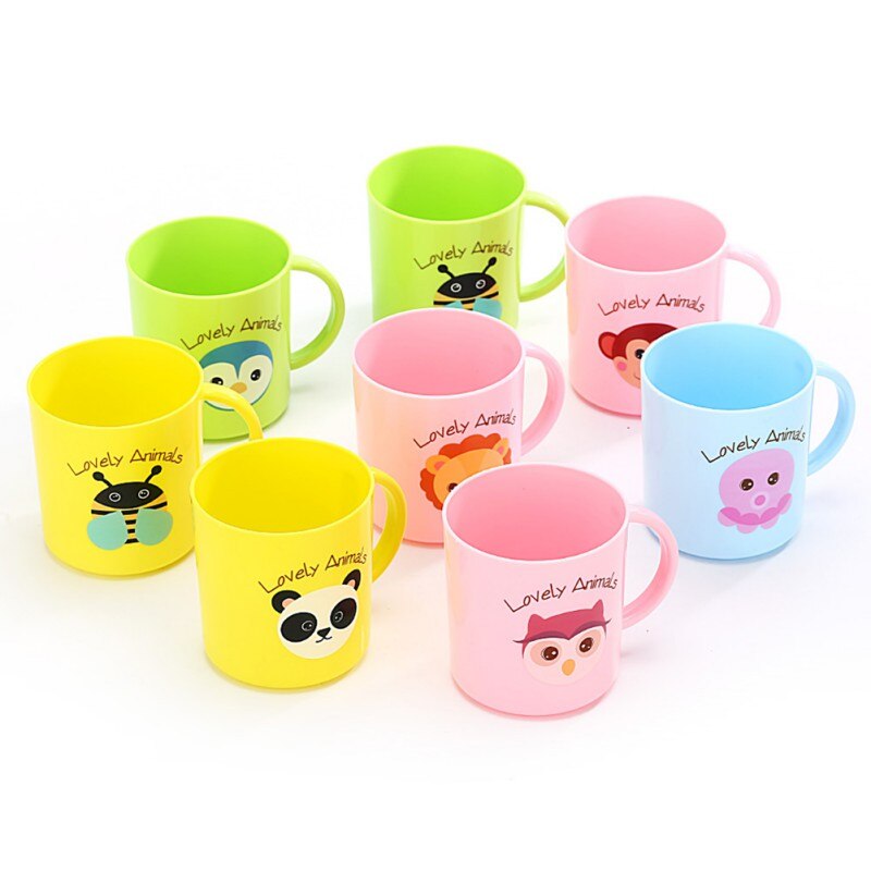 Kids Cup Toddler Child Plastic Drinking Cups Cartoon Printing Resuable Drinking Cup Handle Random Color