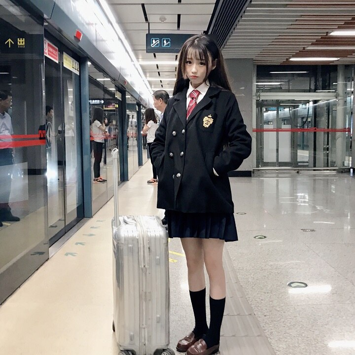 Japanese JK Uniforms College Wind Badge Embroidered Baggy Small Suit Woolen Coat Jacket Women&#39;s Clothing school girl uniform