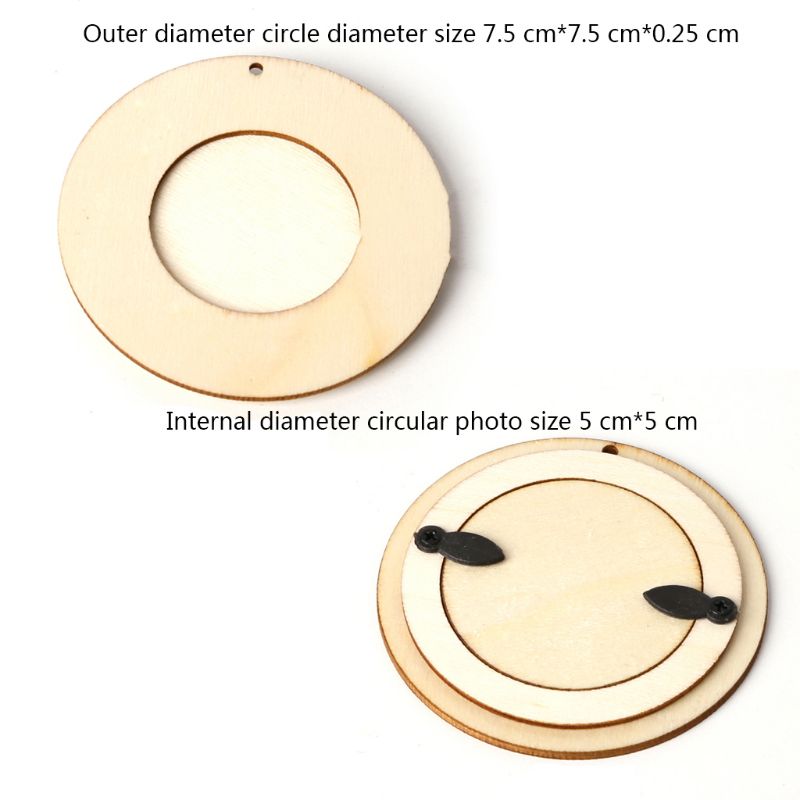 Mini cadre Photo rond en bois 10 pièces/ensemble | Artisanat suspendu, bricolage fait à la main avec cordes, ornement de décoration de maison