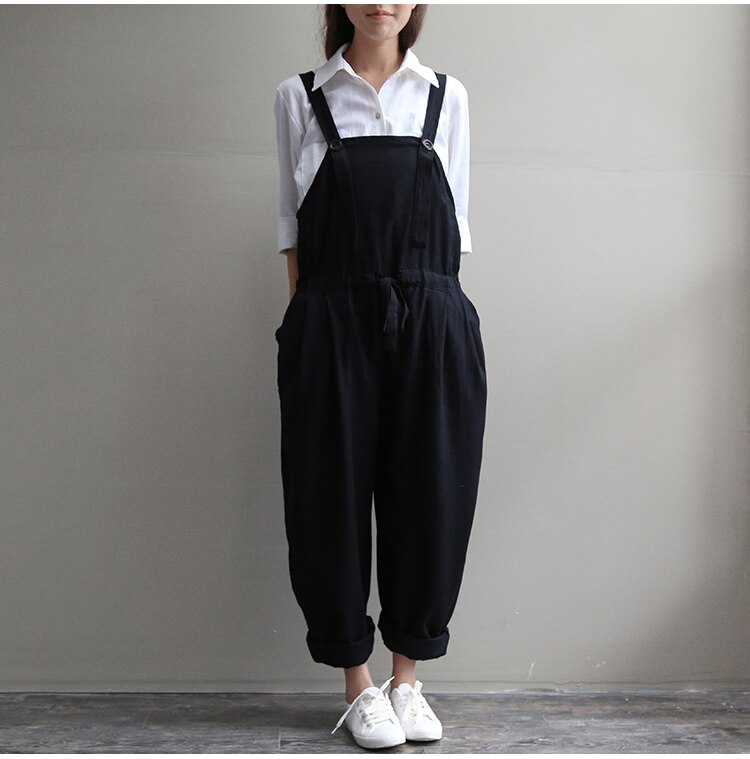 Dame jumpsuit efterår gravid ærmeløs bomuld playsuits afslappet graviditets overalls løs lomme plus størrelse bukser bukser
