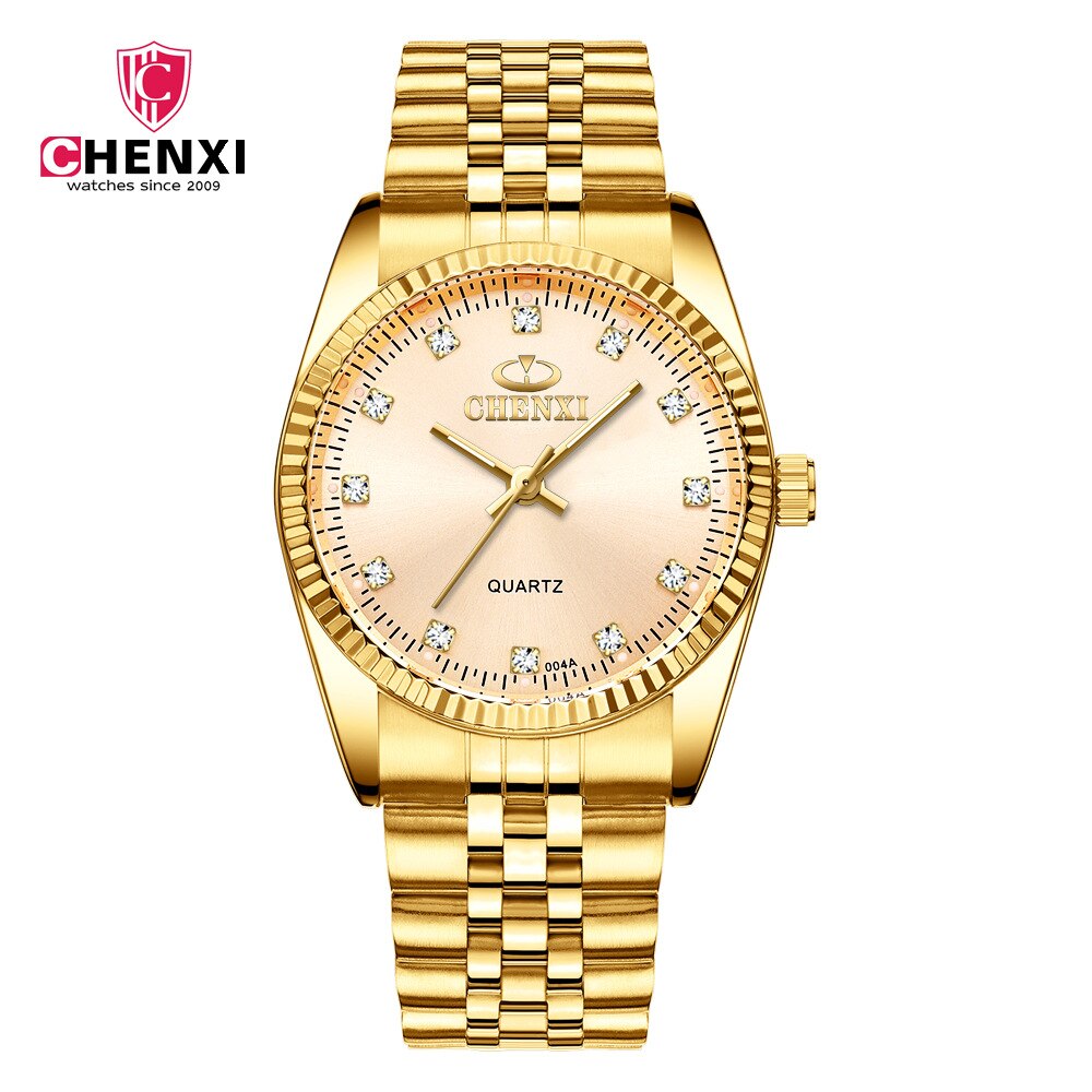 Chenxi-reloj dorado de cuarzo para hombre y mujer, cronógrafo de acero inoxidable, , 004a