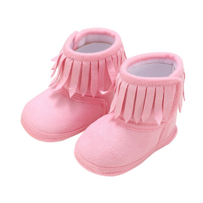 Recién Nacido bebé invierno flecos botas Niña recién nacido Color sólido borla Fondo suave nuevas botas de algodón 0-18M: P / 13-18 meses