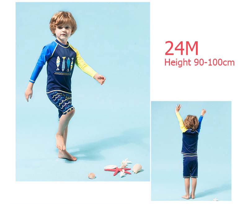 2-10Y Kids Swimwear Children Boys Beach Rash Guards 3Pcs Baby Boy Cartoon Long Sleeve Sunscreen Quick-drying Swimsuit Bathsuit: 24M