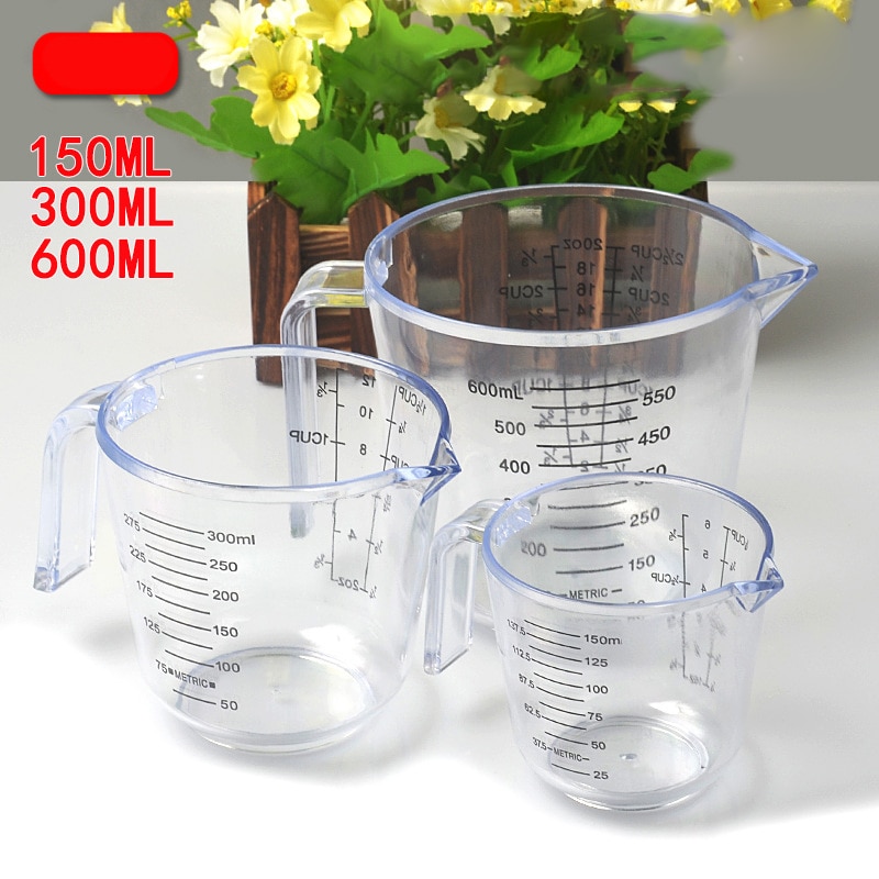 150/300 / 600ml Plastic Measuring Cup Transparent Scale Sample Transparent Cup Pour 3 Sizes Measuring Device