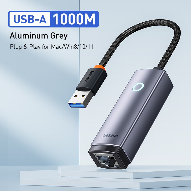 Baseus USB C to Ethernet Adapter Aluminum Gigabit USB C Adapter for Laptop MacBook Pro 1000/100Mbps USB Lan RJ45 Network Card: WHITE