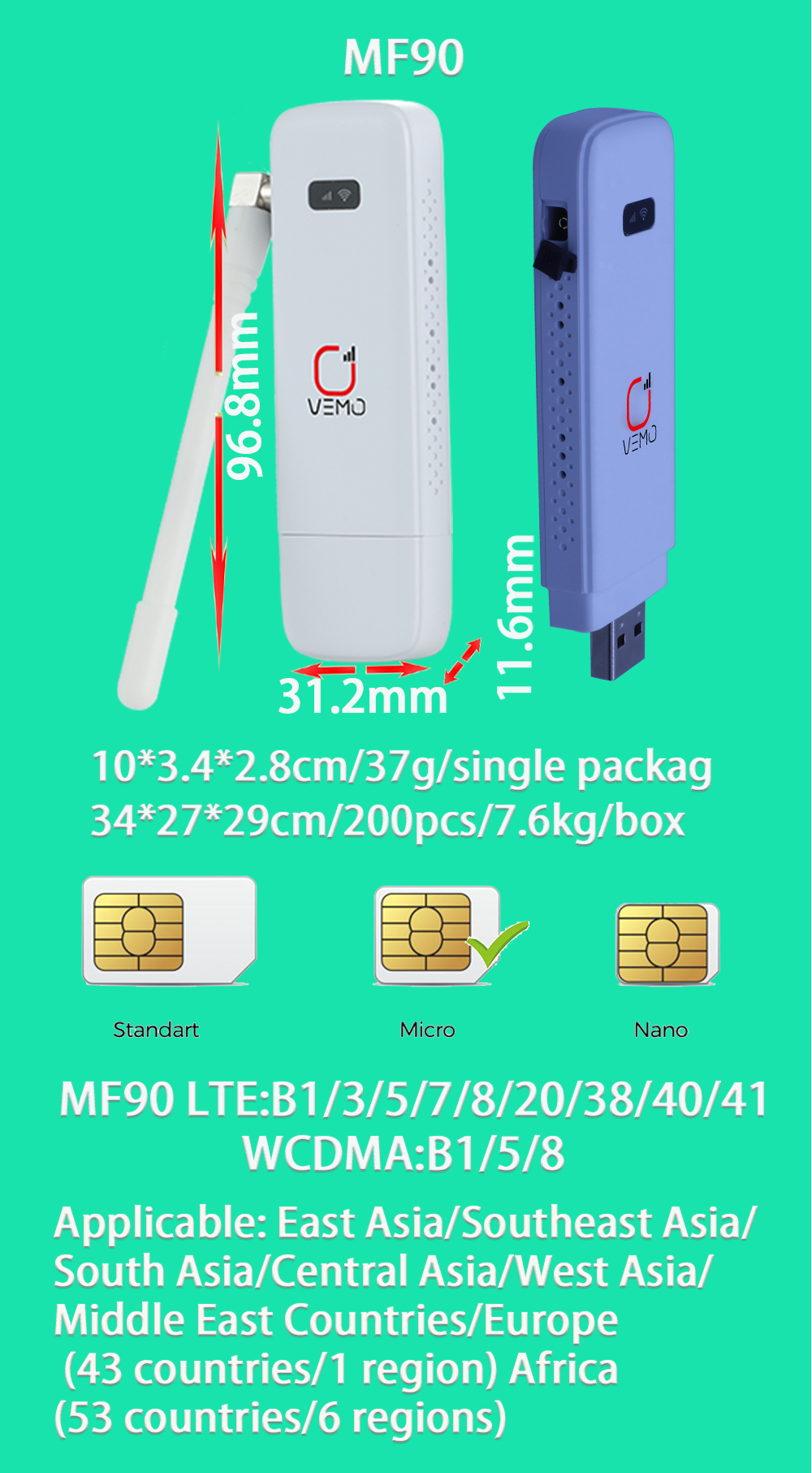 MF90 Tragbarer kabelloser tragbarer 4G-WLAN-Router mit Antennenschnittstelle, USB-Karte, vollständiger Netzwerk-Zugangspunkt