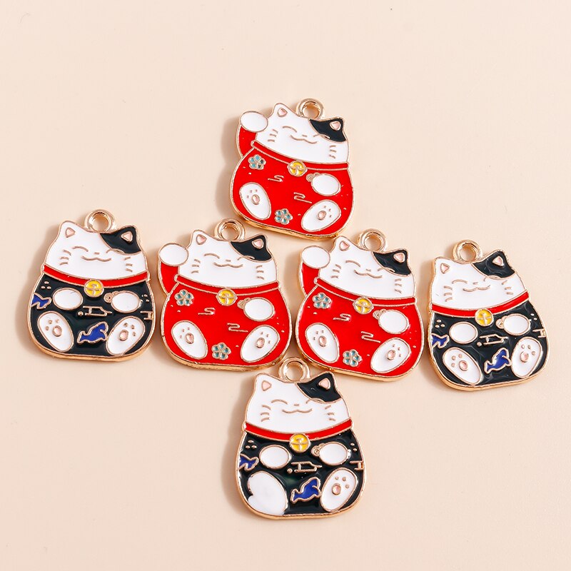 10 pezzi adorabili ciondoli cinesi fortunati per gatti per la creazione di gioielli fatti a mano fai da te simpatici ciondoli animali ciondoli collane orecchini accessori