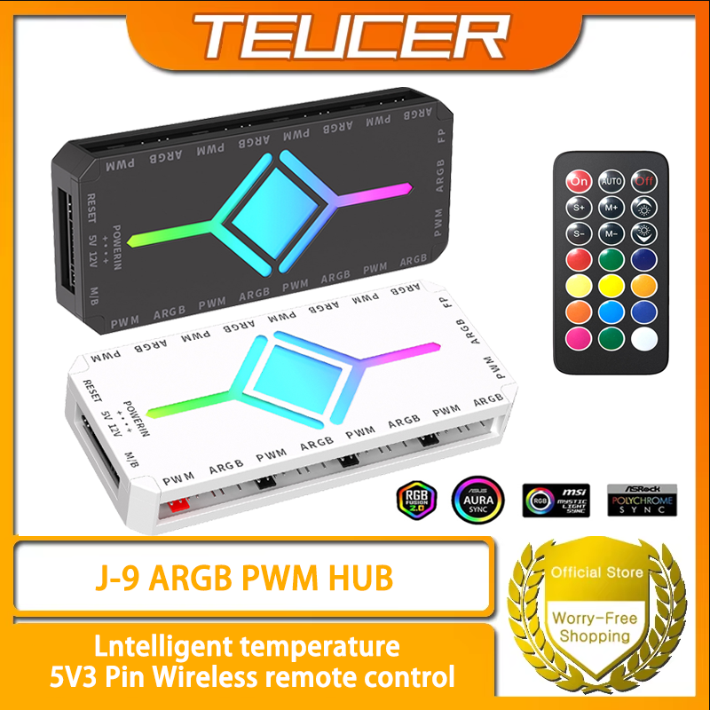 TEUCER Lüfter Intelligente Temperaturregelung 5v3 Stift Göttliche Lichtsynchronisation ARGB Hub PWM Hub Drahtlose Fernbedienung