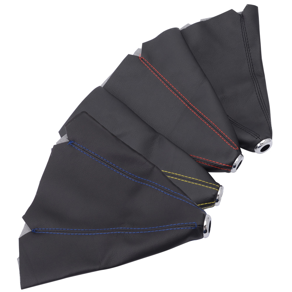 Cuellos de palanca de cambios cortos de cuero universales, pomo de cambio de punto negro, rojo, amarillo, azul, cubierta de maletero MT/AT