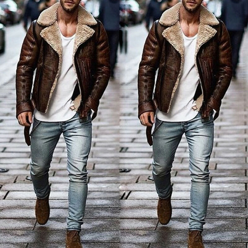 Hommes aviateur marron vestes en cuir synthétique polyuréthane tout Style Bomber col en fourrure en peau de mouton veste caban pardessus