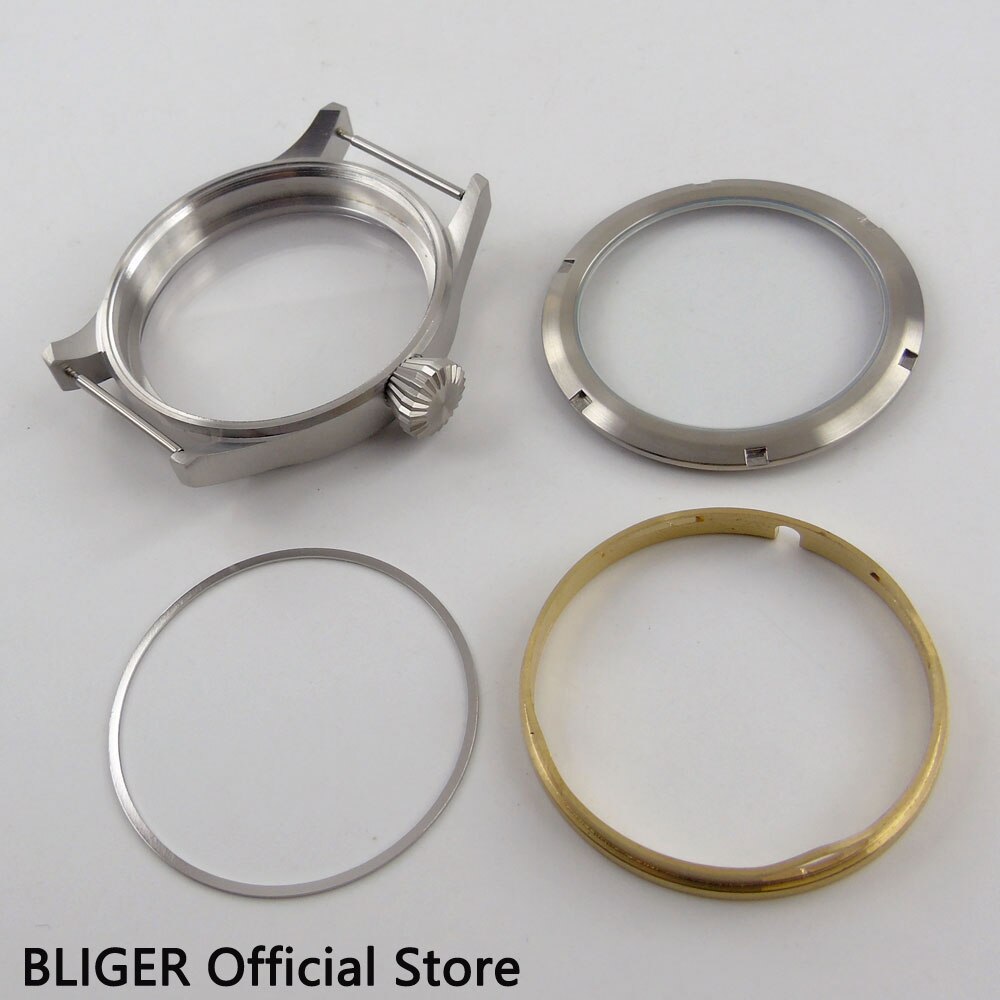 43mm Bliger rvs saffierglas horloge case fit ETA 6497 6498 beweging heren horloge case ok3a