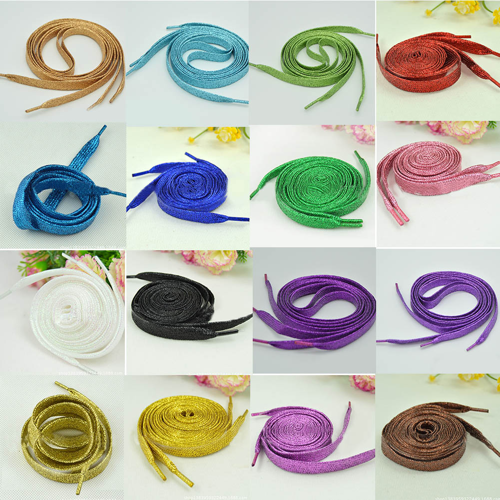 Cordones de hilo dorado y plateado brillante para zapatillas deportivas, cordones planos para correr, cordones de zapato colorido para hombre y mujer, 1 par