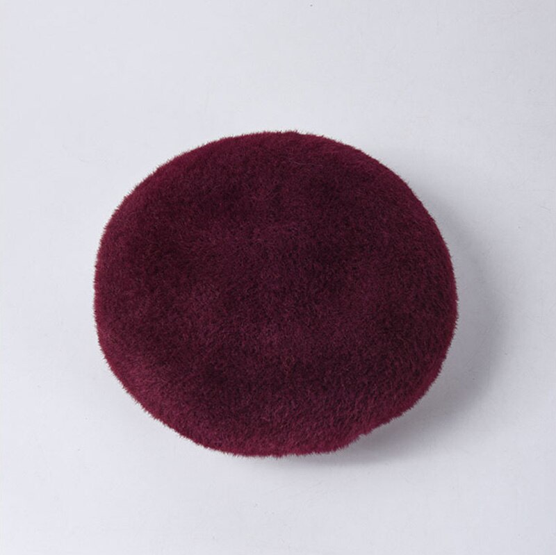Warm Winter Baretten Grote Effen Kleur Dikke Winter Vrouwen Hoeden Klassieke Franse Hoed Vrouwelijke Zachte Beanie Verstelbare: Burgundy