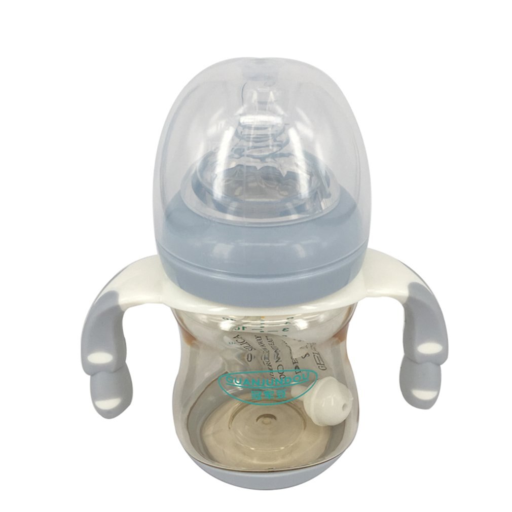 Wide Mouth Baby Bottle With Dust Cover Infant Anti-flatulence Baby Bottle: Gray