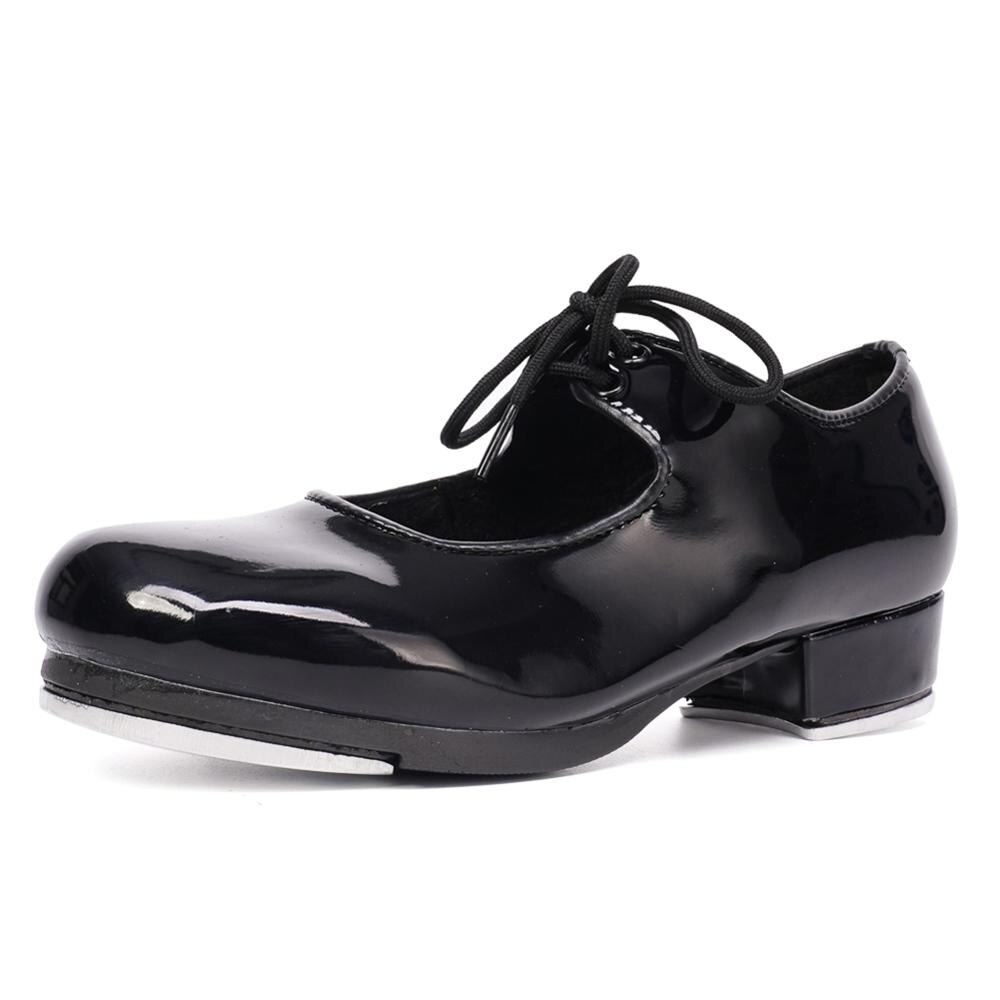 Tap dansesko kvinder lyse sorte snørebånd sko sko diskant aluminium plade sparkede sko åndbart læder rundt hovedhane: 4.5