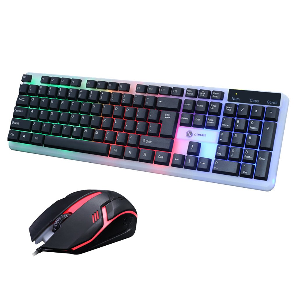 T11 Wired Gaming Keyboard Mouse Combos Colorful LED Illuminated Backlit USB PC Rainbow 104Keys Gaming Keyboard Mouse Set L0311