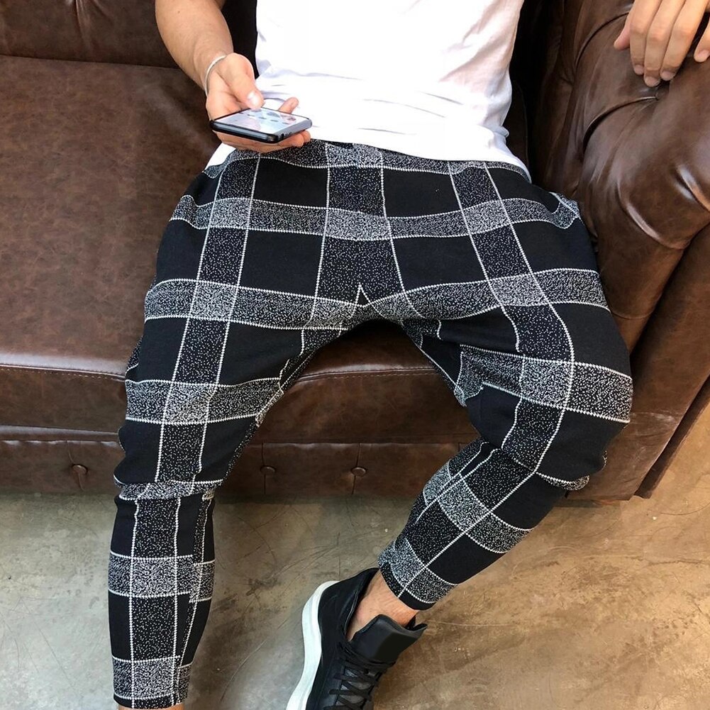 Mannen Plaid Pocket Laag Kruis Harembroek Broek Losse Fit Hiphop Street Wear Casual Mannen Broek Mannen Broek