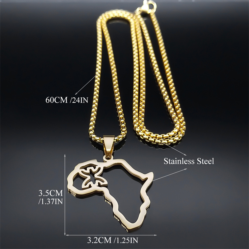 Afrika Kaart Berber Amazigh Kettingen voor Vrouwen Mannen Rvs Goud Kleur Etnische Hanger Ketting Sieraden collier N8092S02