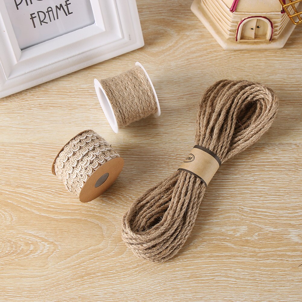 Cuerdas de yute de arpillera de alta tenacidad para manualidades, cuerdas de cáñamo Vintage, Color Natural, suministros para manualidades de de boda, bricolaje, 5/10M